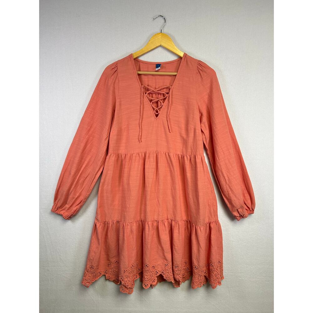 Woman's Coral Mini Riffled Dress - Size S Cattagecore Peasant Feminine Girly